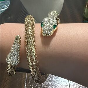 Thalia Sodi Gold and Green Snake Bracelet